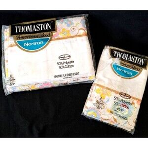 Thomaston American Mood VTG Floral Flat Full Sheet and 2 Pillowcases NOS USA